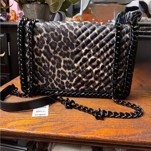 💕Leopard Print gun metal Chain Shoulder Bag